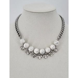 Adornable.u Howlite Rhinestone Silver Tone Chunky Curb Chain Beaded Necklace